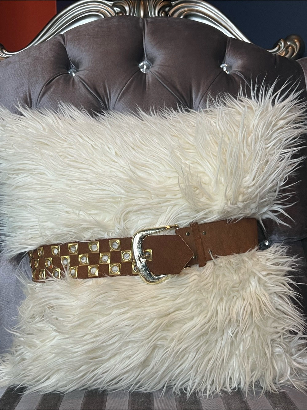 🤎🪙 Brown Suede Double Grommet Studded Statement Belt ✨🌟